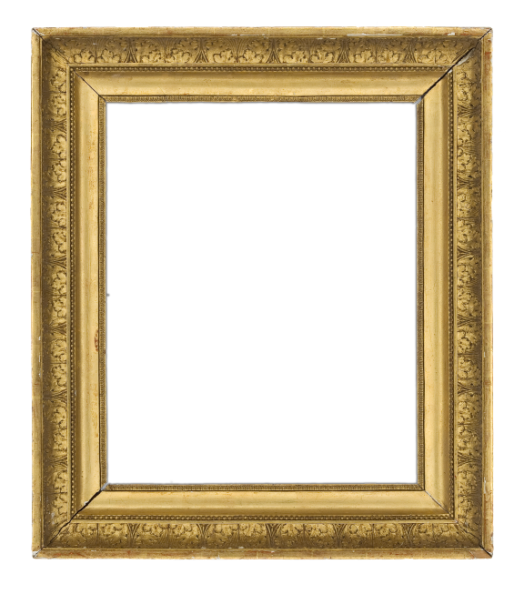 19th-century French Empire continuous cove frame with leaf ornament, front bead divider and flat interior panel